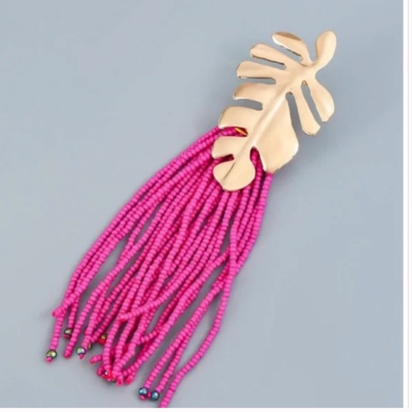 ❤️❤️ FREE Beaded Leaf Plant Hipster Vaca Vacation Tropical Hippie Drop Earrings - Picture 3 of 5